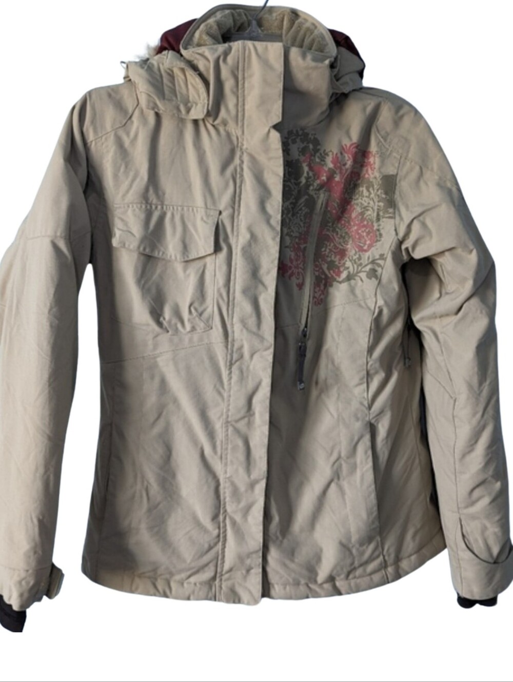Morrow Cream/ Rose/ Black Snow Boarding Jacket with faux fur hood